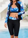 Tropical Piece Womens Rash Guard Set With Quick Dry Swim Shorts 4