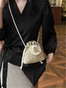 Summer Straw Drawstring Mini Bucket Shoulder Bag For Women 3