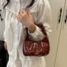 Shiny Crescent Ruched Shoulder Bag With Pearl Bow Charm 10