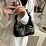 Shiny Crescent Ruched Shoulder Bag With Pearl Bow Charm 11