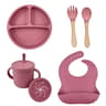 Silicone Baby Feeding Set With Suction Plate Straw Cup And Wooden Utensils 5