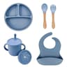 Silicone Baby Feeding Set With Suction Plate Straw Cup And Wooden Utensils 6
