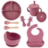 Silicone Baby Feeding Set With Suction Plate Straw Cup And Wooden Utensils 13