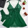 Lace Nightgown Set Sheer V Neck Sleepwear Bra Panty Lingerie Set 2
