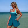 Elegant One Piece Swimsuit Swim Dress For Women Square Neck Slim Fit Beach Vacation Swimwear 8