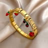 Geometric Stainless Steel Bracelet With Fruit Charm Elastic Cuff For Women 6