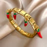 Geometric Stainless Steel Bracelet With Fruit Charm Elastic Cuff For Women 13