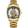 Mens Skeleton Quartz Watch Gold Tone Stainless Steel Luxury Wristwatch 12