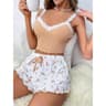 Women Patchwork VNeck Camisole Pajama Set With Printed Shorts 8