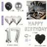 Black Silver Birthday Party Decoration Set With Letter Banner Heart Foil Balloon And Rose Petals 11
