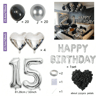 Black Silver Birthday Party Decoration Set With Letter Banner Heart Foil Balloon And Rose Petals 13