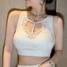 Womens WireFree Lace Bra With Full Coverage Padded Cups And Adjustable Straps 10