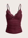 Womens Lace Trim Crop Cami Top With Bow Front And Ruched Backless Y2K Design 7