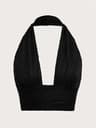 Womens White Backless Halter Crop Top  Deep VNeck Y2K Summer Streetwear 6