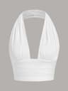 Womens White Backless Halter Crop Top  Deep VNeck Y2K Summer Streetwear 5
