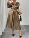 Plus Size VNeck Maxi Dress With Lantern Sleeves And Empire Waist 0
