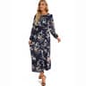 Womens Bohemian Floral Chiffon Midi Dress With Puff Sleeves And Elastic Waist 15