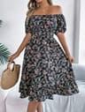 Womens Floral Print ALine Dress With Square Neck And Short Sleeves 9