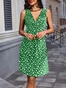 Womens Sleeveless VNeck Printed ALine KneeLength Dress 0