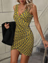 Womens VNeck Sleeveless Floral Print Bodycon Mini Dress 9