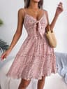 Womens Floral Print Chiffon ALine Dress With Ruffles And Spaghetti Straps 8