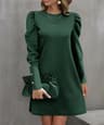 Womens ALine KneeLength Dress With Puff Sleeves And Decorative Buttons 12