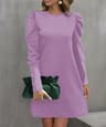 Womens ALine KneeLength Dress With Puff Sleeves And Decorative Buttons 14