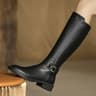 Womens Black KneeHigh PU Leather Boots With Buckle Detail And Square Heel 5