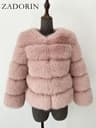 Womens Fluffy Faux Fur Winter Coat With 34 Sleeves And ONeck Collar 6