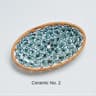 Japanese Rattan Woven Ceramic Snack Plate For Fruit Candy  Dessert Serving 6