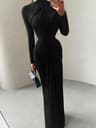 Sisterlinda Folds Maxi Dress For Women O Neck Full Sleeve Solid Banquet Elegant Vacation Autumn Ski 1