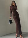Sisterlinda Folds Maxi Dress For Women O Neck Full Sleeve Solid Banquet Elegant Vacation Autumn Ski 2