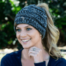 ponytail beanie for women worn in cold weather