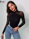 Weird Puss 2025 Collection Sexy Mesh Patchwork Bodysuit Ruched Turtleneck Top Elegant Wild Streetwe 4