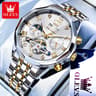 Luxury Mens Automatic Skeleton Watch With Moon Phase And Stainless Steel Bracelet 6