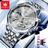 Luxury Mens Automatic Skeleton Watch With Moon Phase And Stainless Steel Bracelet 7