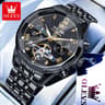 Luxury Mens Automatic Skeleton Watch With Moon Phase And Stainless Steel Bracelet 8