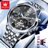 Luxury Mens Automatic Skeleton Watch With Moon Phase And Stainless Steel Bracelet 9