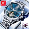 Luxury Mens Automatic Skeleton Watch With Moon Phase And Stainless Steel Bracelet 10