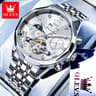Luxury Mens Automatic Skeleton Watch With Moon Phase And Stainless Steel Bracelet 11