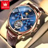 Roman Numeral Skeleton Automatic Watch With Moon Phase And Leather Strap 7