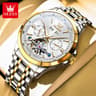 Automatic Mechanical Watch For Men With Skeleton Dial Luminous Calendar And Stainless Steel Band 6