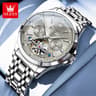 Automatic Mechanical Watch For Men With Skeleton Dial Luminous Calendar And Stainless Steel Band 8