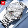 Automatic Mechanical Watch For Men With Skeleton Dial Luminous Calendar And Stainless Steel Band 9