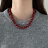Red Glass Bead Choker Necklace For Women Silver Plated Chain Jewelry 7
