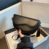 Small Saddle Women Vintage Solid Color Flap Underarm Bag Fashion PU Leather Wide Strap Crossbody 3