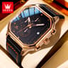 Square Waterproof Chronograph Quartz Watch Trend Brand Original Mens Watches Luminous Leather Strap 6