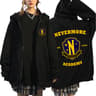 Nevermore Academy Hoodie Wednesday Addams Style Unisex Oversized Zip Up Sweatshirt For Cosplay  Cas 4