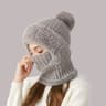 Winter Warm Knitted Hat Fashion Windproof Scarf Mask Onepiece Hat With Fluff Thickening For Women 0