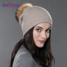 Real Fur Pom Pom Beanies For Women Wool Knitted Thick Warm Winter Lined Fashion Ski Caps Lady Hat 8